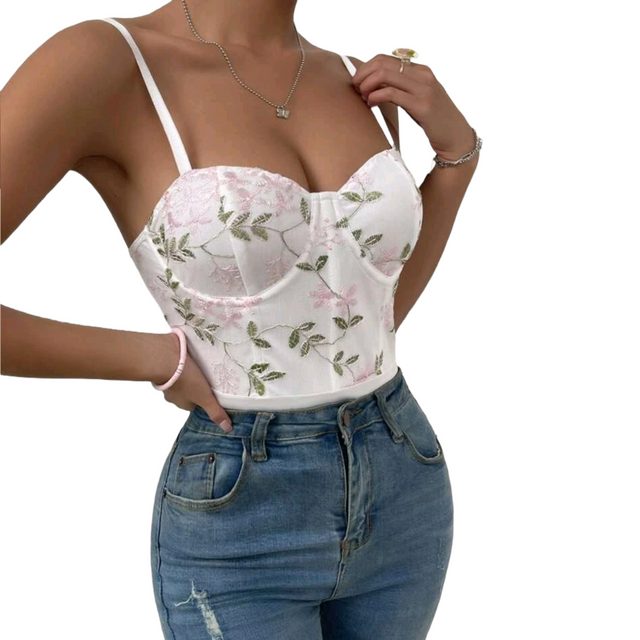 Body Con Bordado Floral Sin Mangas Mujer-1