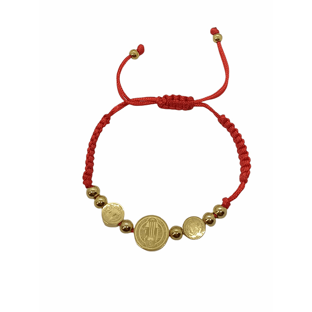 Pulsera de Buena suerte y protección Ajustable Medalla San Benito Cuerda Roja enchapada en oro-0