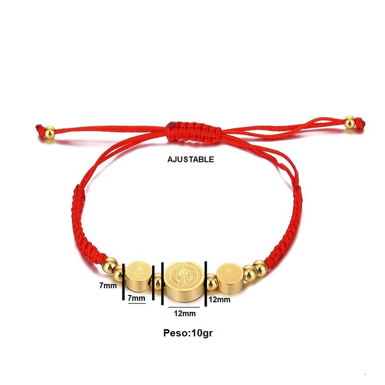 Pulsera de Buena suerte y protección Ajustable Medalla San Benito Cuerda Roja enchapada en oro-2