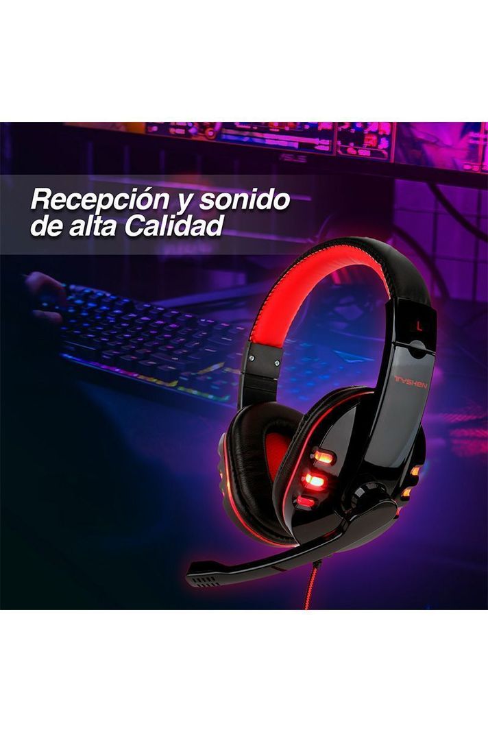 Audífonos Gamer G04L Luces Led con Micrófono Rojo-1
