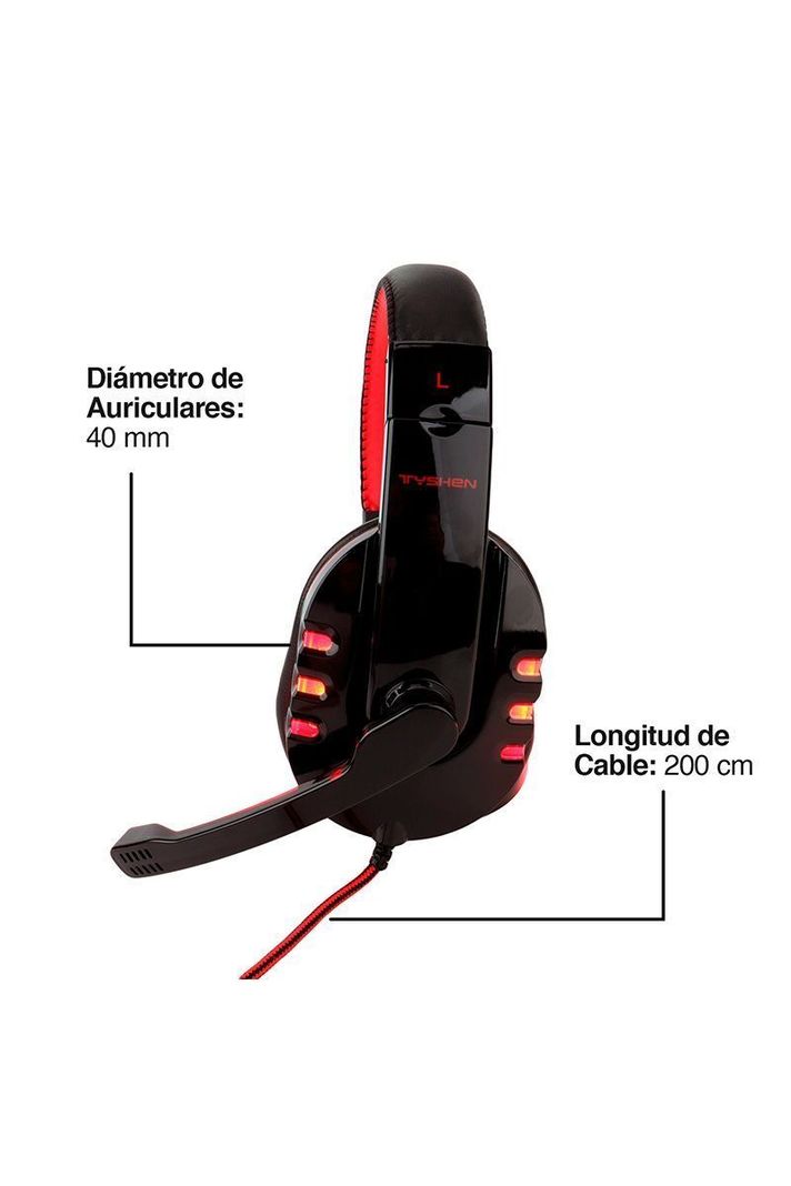 Audífonos Gamer G04L Luces Led con Micrófono Rojo-4