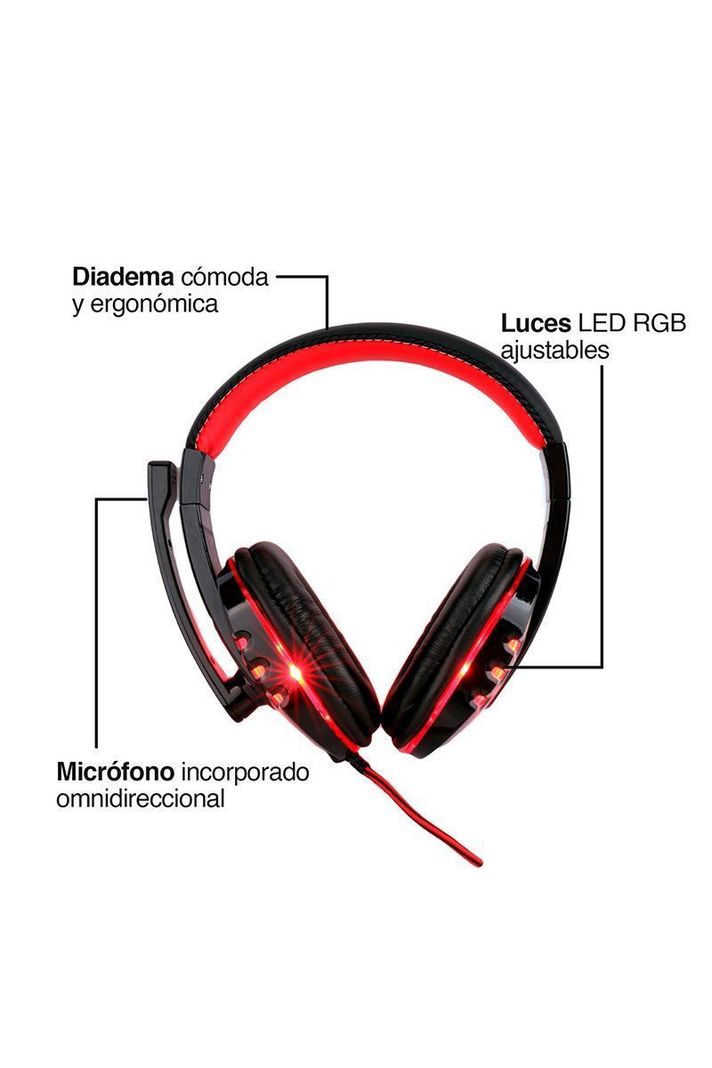 Audífonos Gamer G04L Luces Led con Micrófono Rojo-3