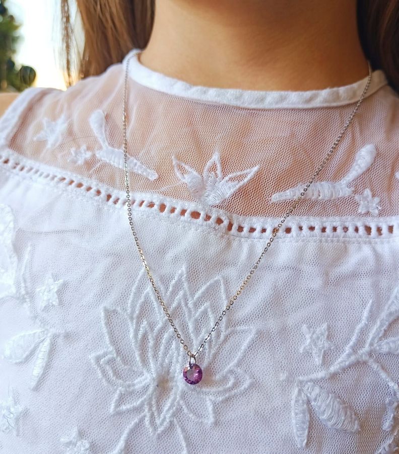 Collar y dije Punto Luz Zirconio Violeta Plata fina ley S925-5