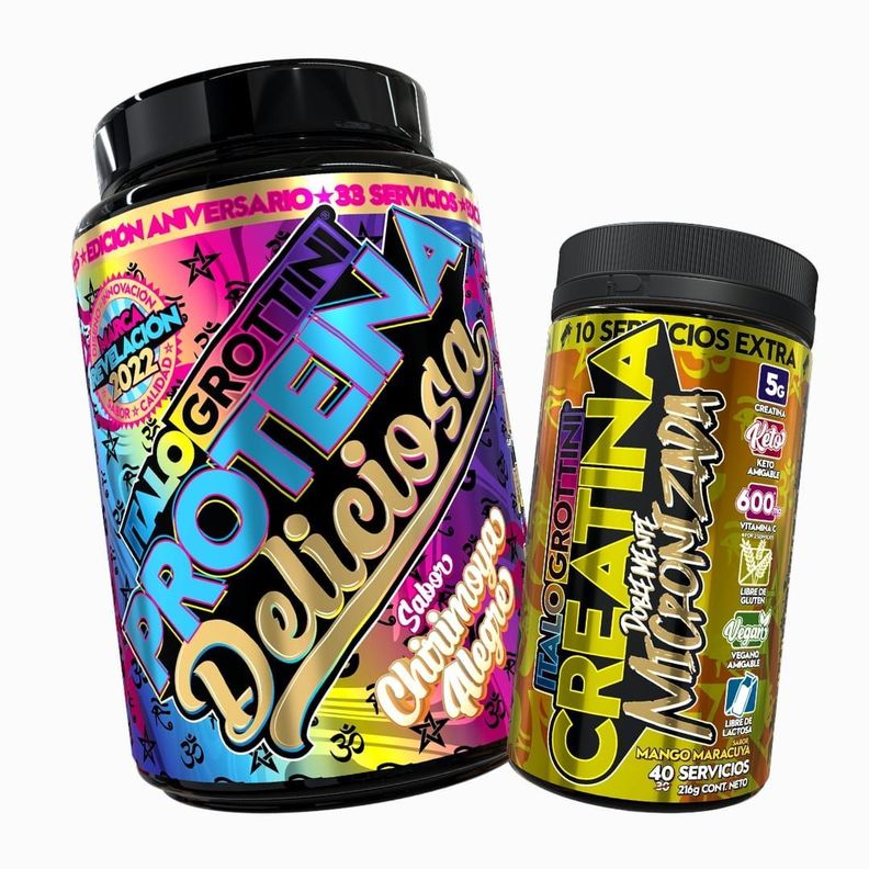 PROTEINA WHEY DELICIOSA 2,3LB - CHIRIMOYA ALEGRE + CREATINA 40SV MANGO MARACUYA-0