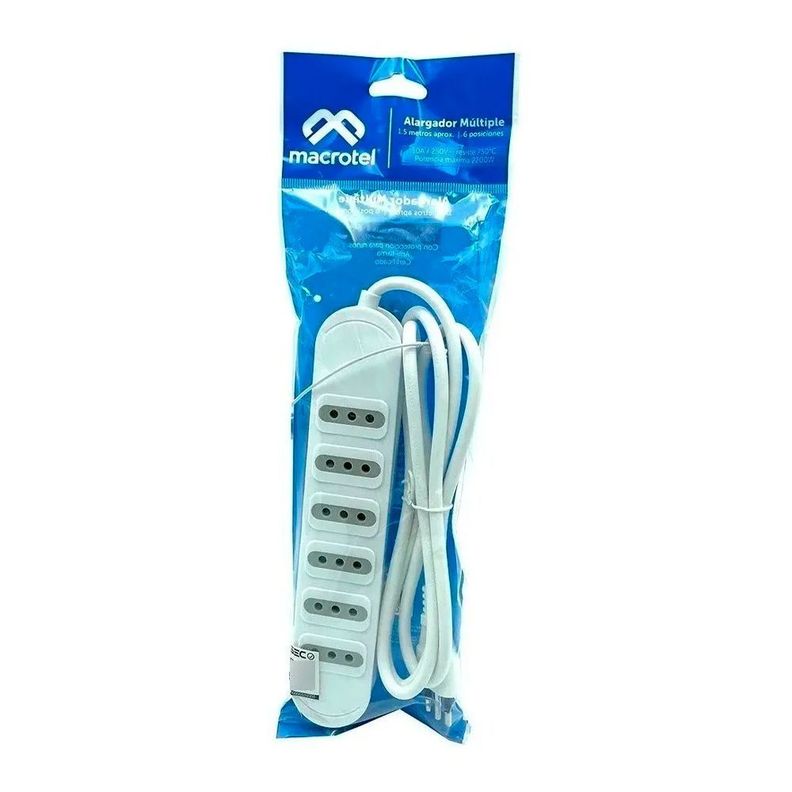 Alargador Zapatilla Electrica Macrotel 6 Posiciones 1,5m-0