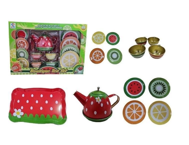 Set De Te Infantil Juguete Metálico Tazas Platos Tetera-0