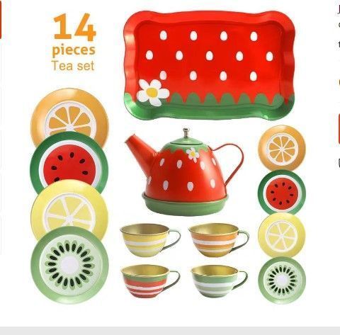 Set De Te Infantil Juguete Metálico Tazas Platos Tetera-1
