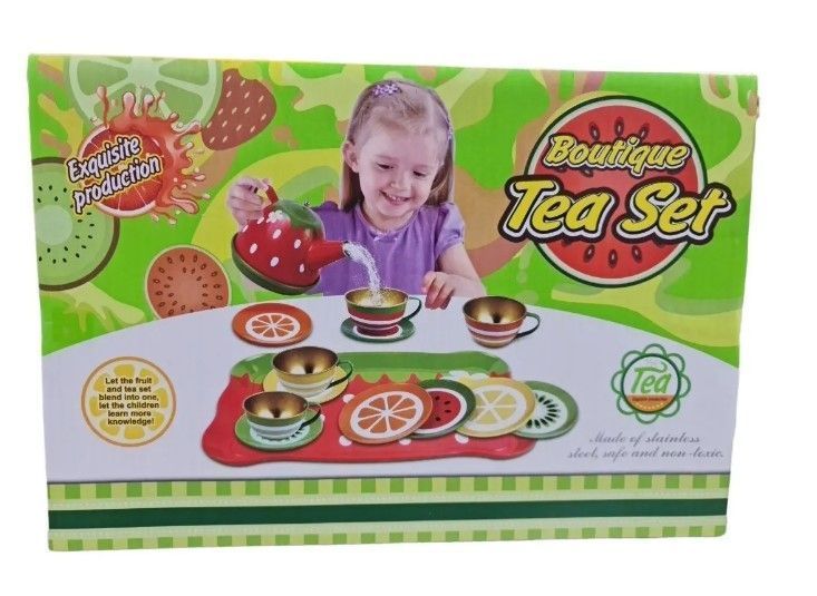 Set De Te Infantil Juguete Metálico Tazas Platos Tetera-6