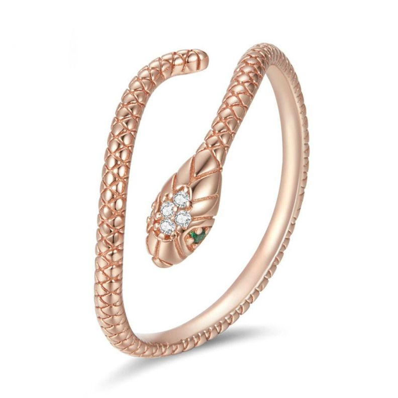 Anillo Ajustable Serpiente Plata 925 Oro Rosa-0
