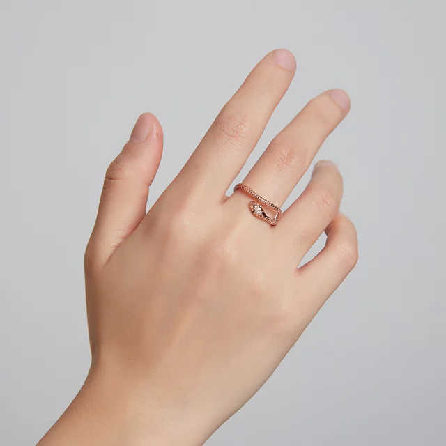 Anillo Ajustable Serpiente Plata 925 Oro Rosa-2