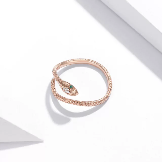 Anillo Ajustable Serpiente Plata 925 Oro Rosa-1