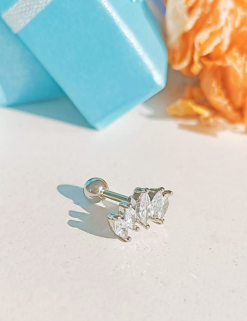 Aros Piercing Punto De Luz Helix Flat Zirconia Hipoalergenico-3