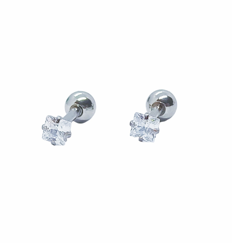 Aros Punto de Luz Acero Inoxidable Blanco Zirconio Cuadrado 3mm-0