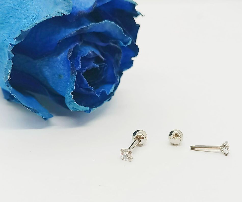 Aros Punto de Luz Acero Inoxidable Blanco Zirconio Cuadrado 3mm-1