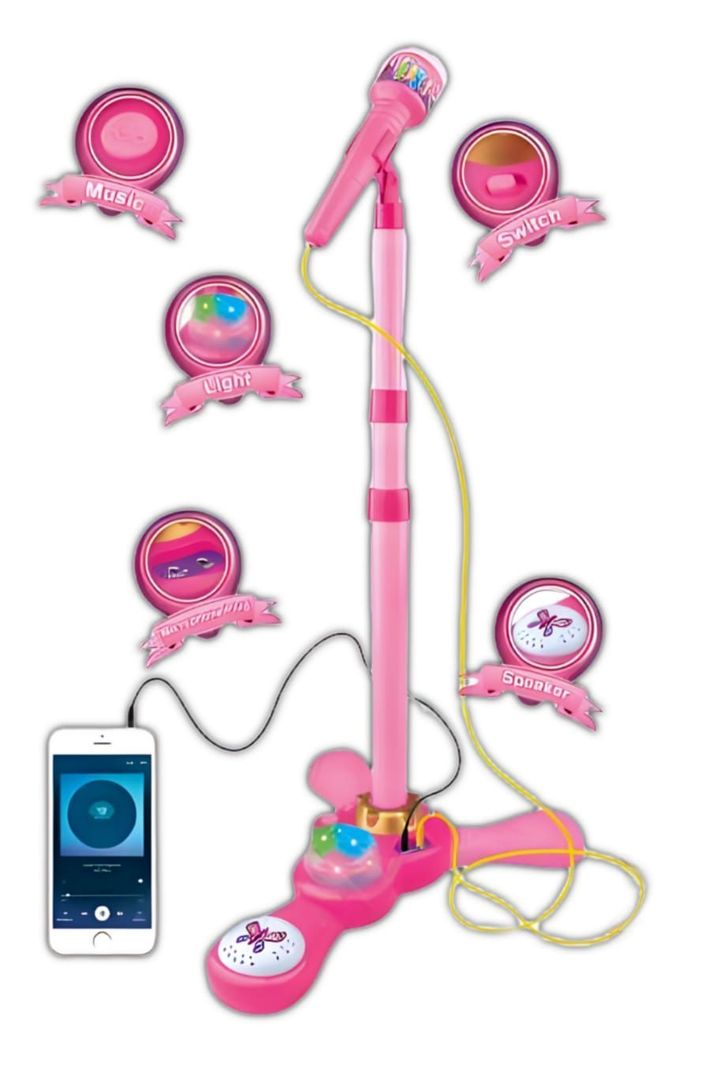 Microfono Pedestal Juguete Mp3 Con Luces Infantil Rosada-2