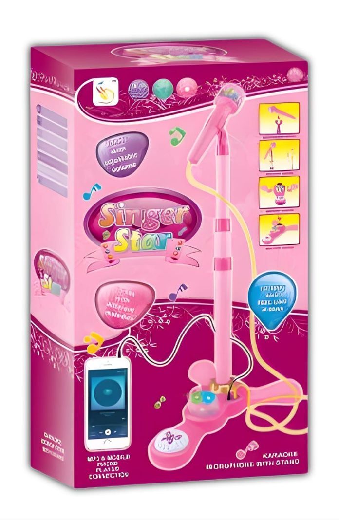 Microfono Pedestal Juguete Mp3 Con Luces Infantil Rosada-3