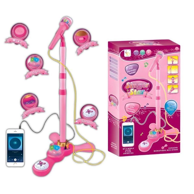 Microfono Pedestal Juguete Mp3 Con Luces Infantil Rosada-5