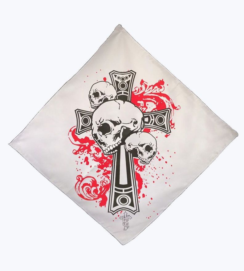 Bandana Blanca Estampada Calavera Roj-0