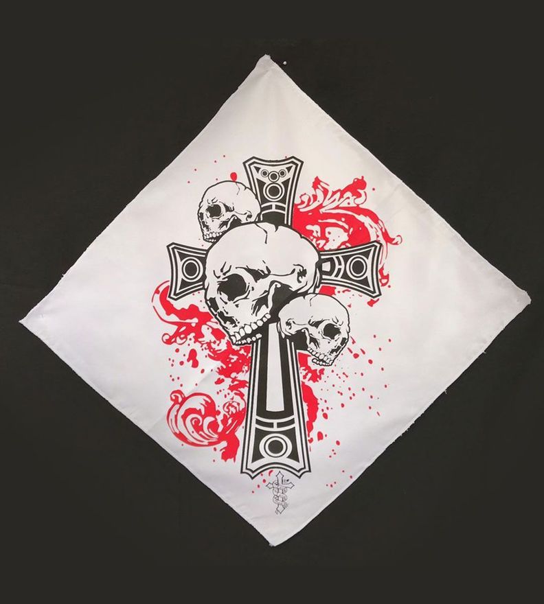 Bandana Blanca Estampada Calavera Roj-1
