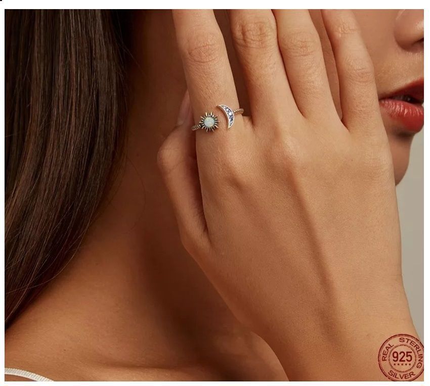 Anillo Luna Sol Ajustable Plata 925 Opalo-4