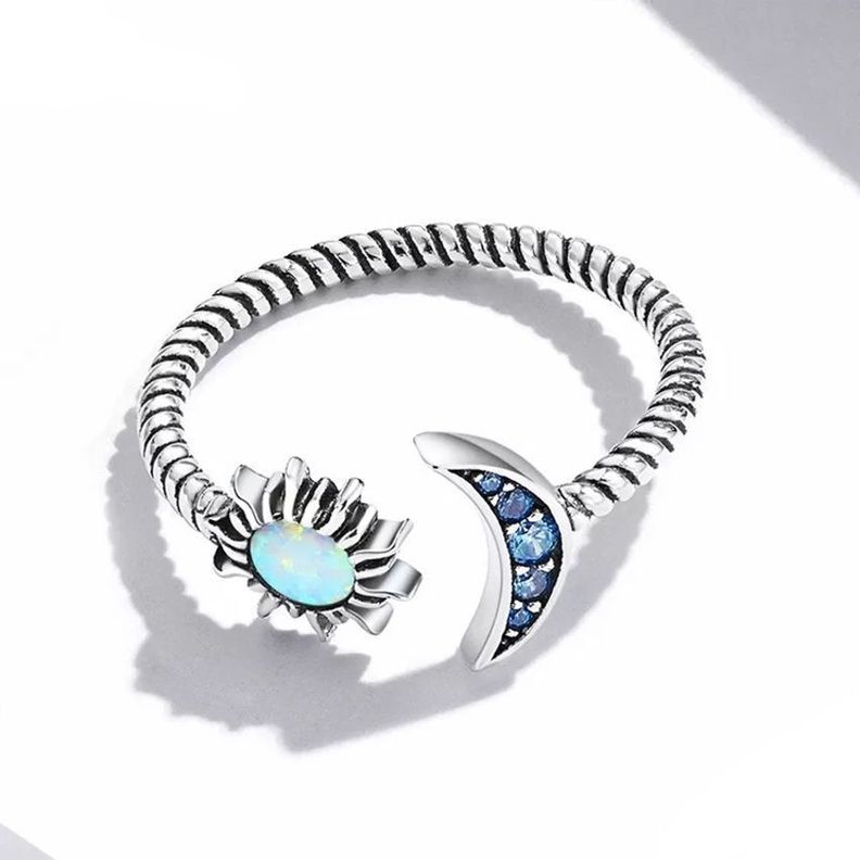 Anillo Luna Sol Ajustable Plata 925 Opalo-2