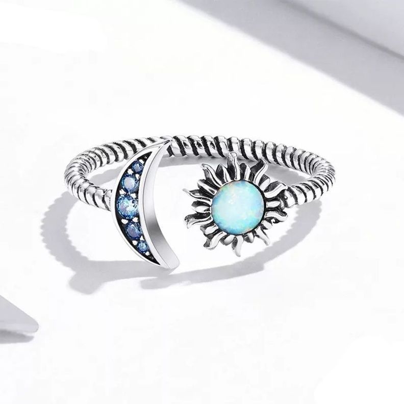 Anillo Luna Sol Ajustable Plata 925 Opalo-1