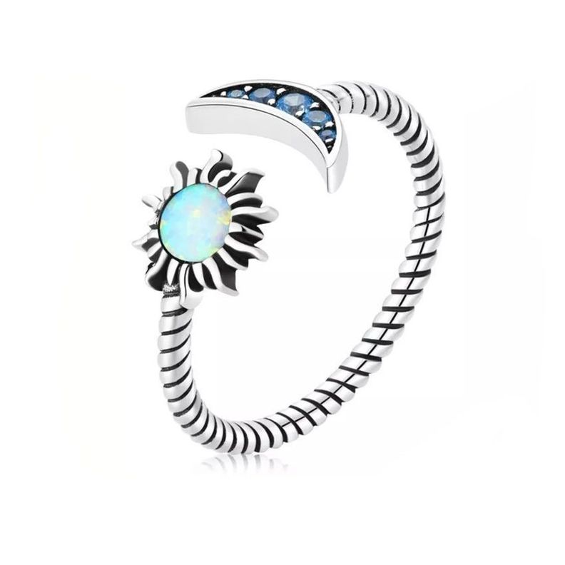 Anillo Luna Sol Ajustable Plata 925 Opalo-0