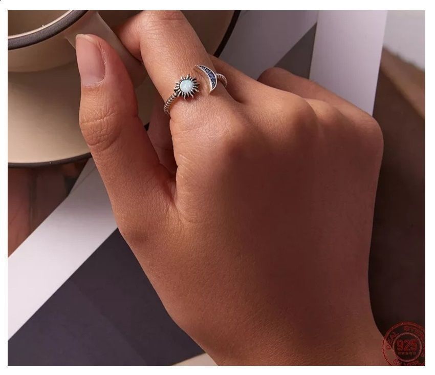 Anillo Luna Sol Ajustable Plata 925 Opalo-3