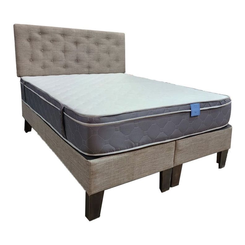 Cama Americana Tanon 2P + Colchon Premium + Respaldo Gris Lino Pmadera-0