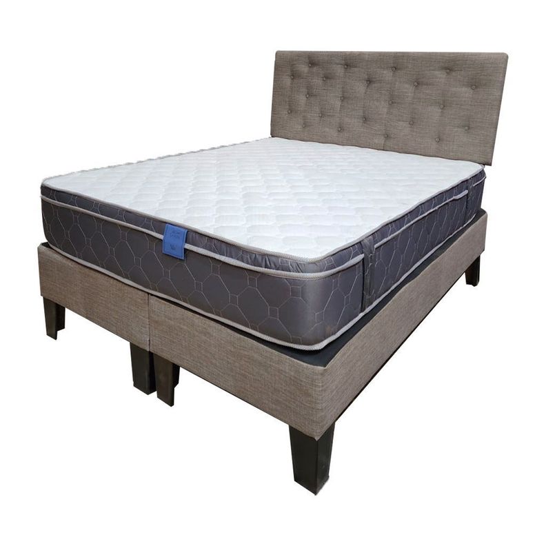 Cama Americana Tanon 2P + Colchon Premium + Respaldo Gris Lino Pmadera-1