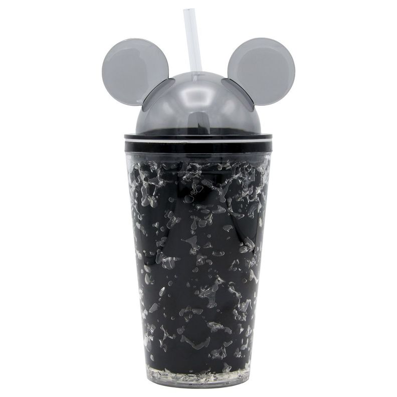 Vaso Negro Con Bombilla Diseño Minnie / Mickey Con Orejas -0