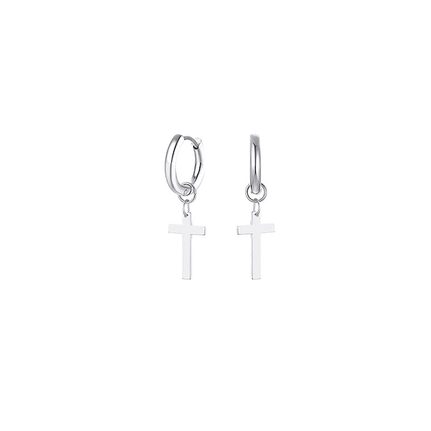 Aros Doble Uso Punk Cruz Acero Negro Pendientes Hombre Mujer-0