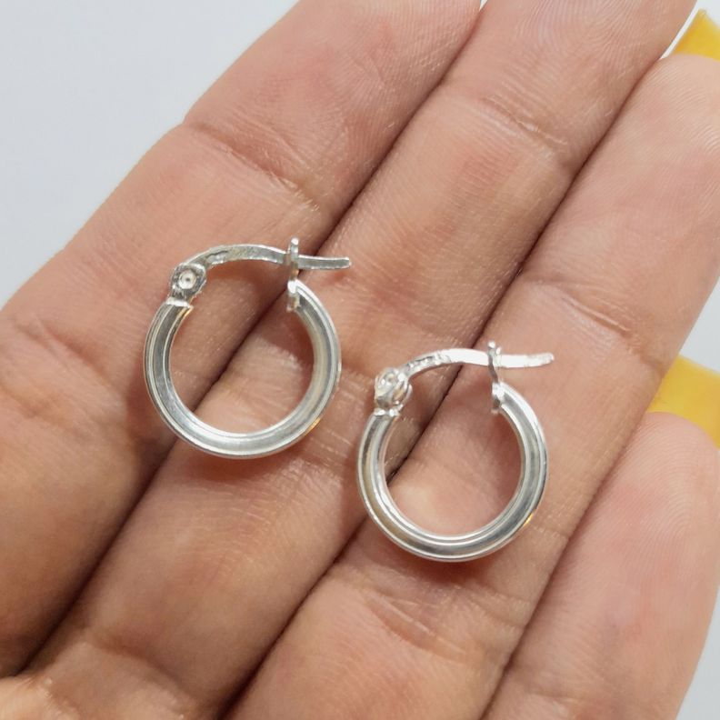 Aros Argolla Tubo Cuadrado 14mm Plata Fina 925-2