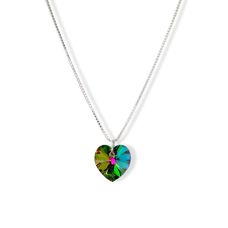 Collar Corazón Cristal Vitrail 45cm Plata Fina 925-0