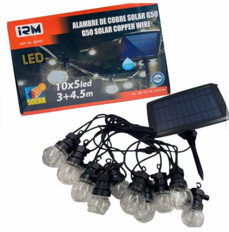 Guirnaldas Solar 5Mts 10 Ampolletas Vintage y Panel Solar-0
