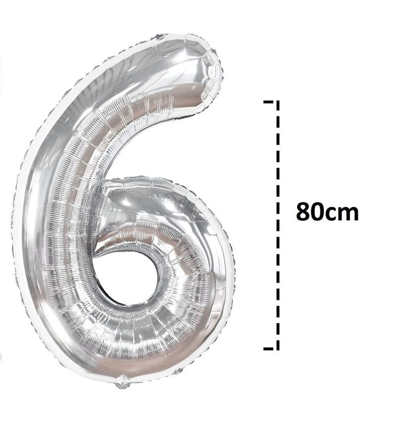 Globo Forma De Numero Globo Metalico Plateado Grande 6 80cm 100074-6-2