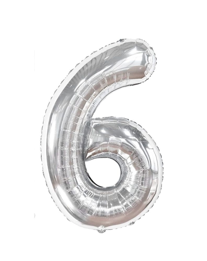 Globo Forma De Numero Globo Metalico Plateado Grande 6 80cm 100074-6-0