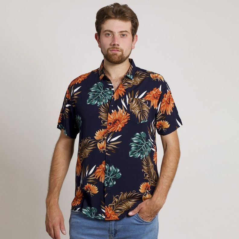 CAMISA HOMBRE MANGA CORTA HAWAIANA AZUL-1