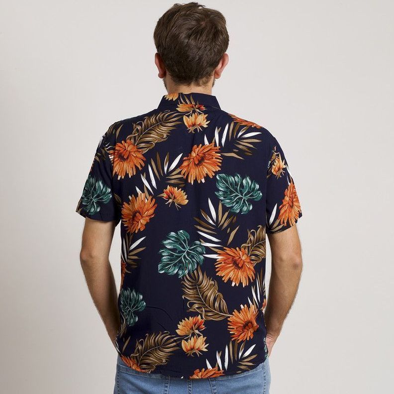 CAMISA HOMBRE MANGA CORTA HAWAIANA AZUL-4