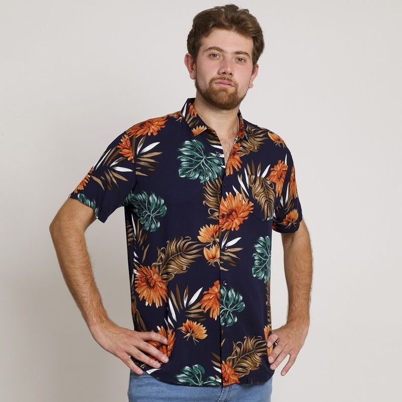 CAMISA HOMBRE MANGA CORTA HAWAIANA AZUL-2