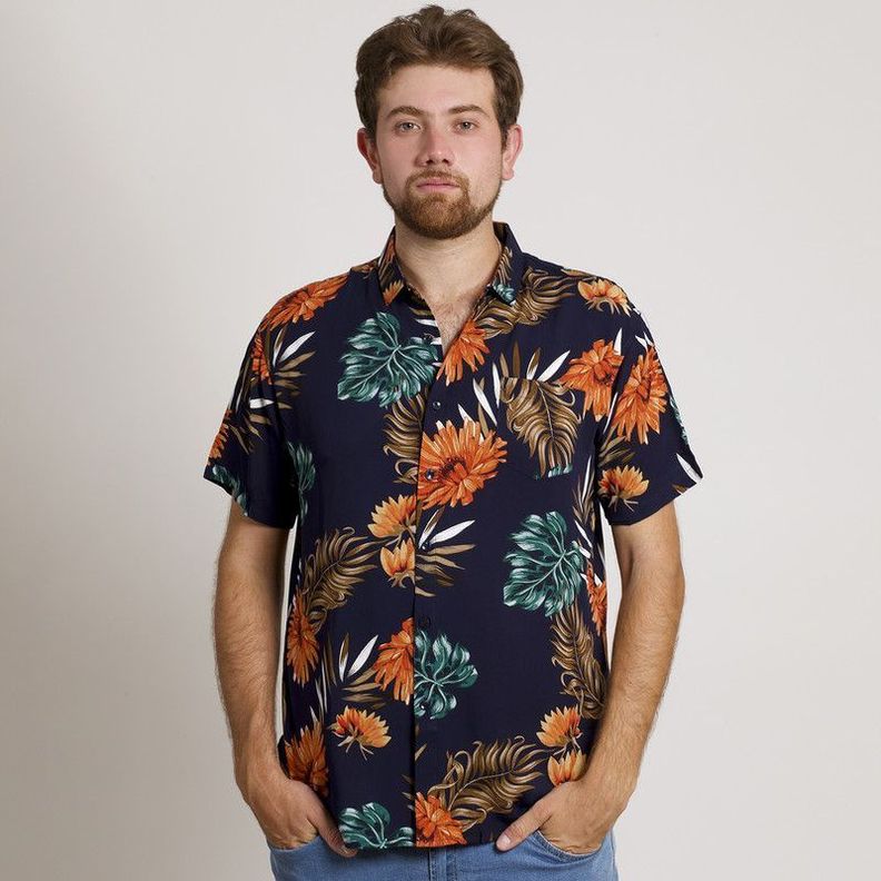 CAMISA HOMBRE MANGA CORTA HAWAIANA AZUL-0