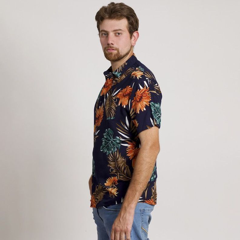 CAMISA HOMBRE MANGA CORTA HAWAIANA AZUL-3