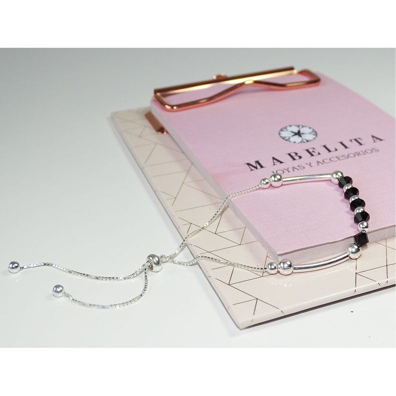 Pulsera Ajustable De Plata Con Cristales Dark-2