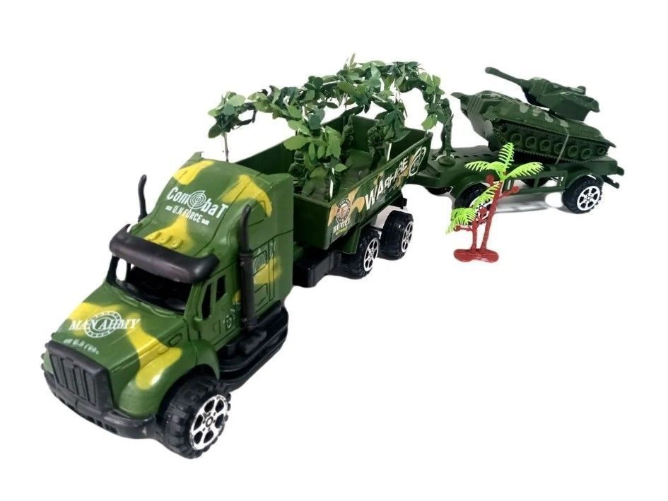 Camion Militar  Con Remolque,Tanque y Soldados Juguete-0