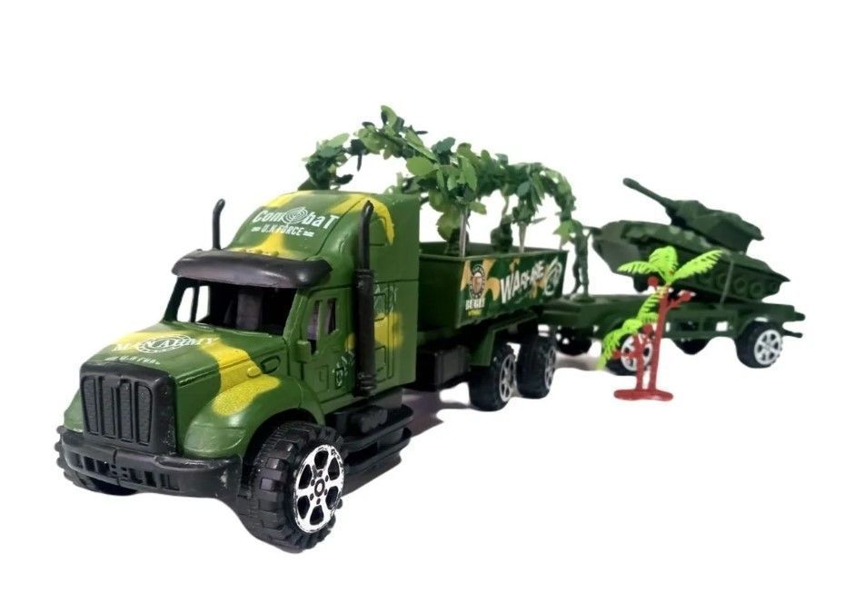 Camion Militar  Con Remolque,Tanque y Soldados Juguete-3