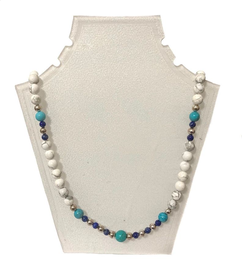 Collar plata 925,  Howlita blanca, azurita y Turquesa-0