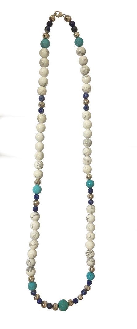 Collar plata 925,  Howlita blanca, azurita y Turquesa-1