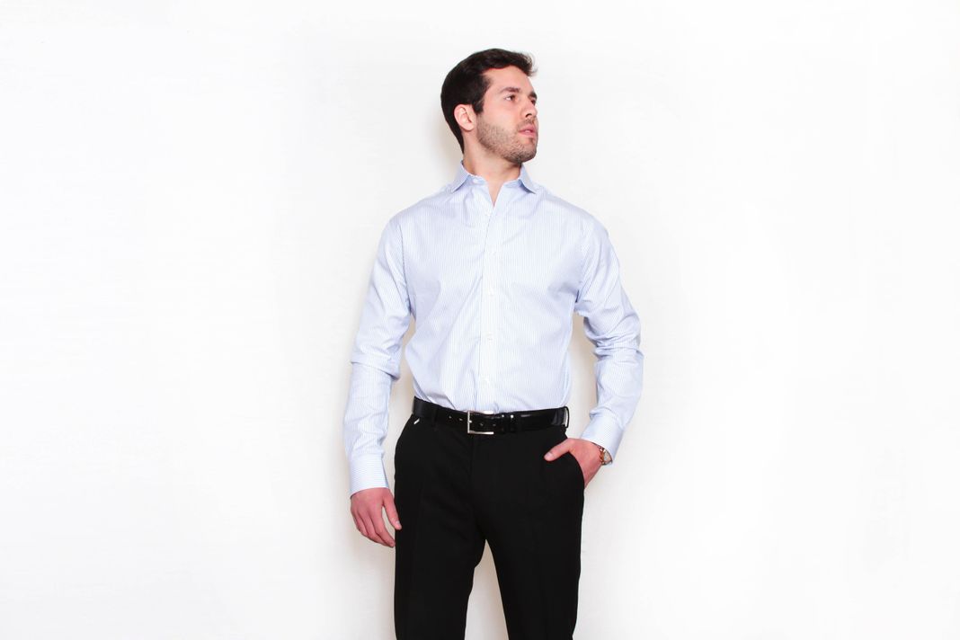 Camisa Premium Líneas Finas Azul-3