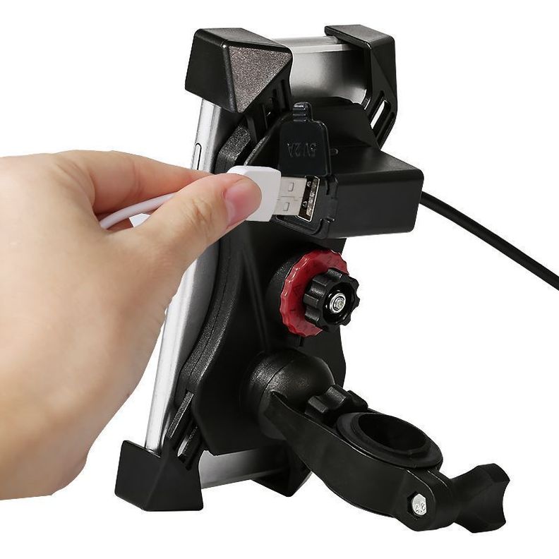 2 en 1 Soporte de manillar para celular mas cargador USB Motowolf 2817c-3