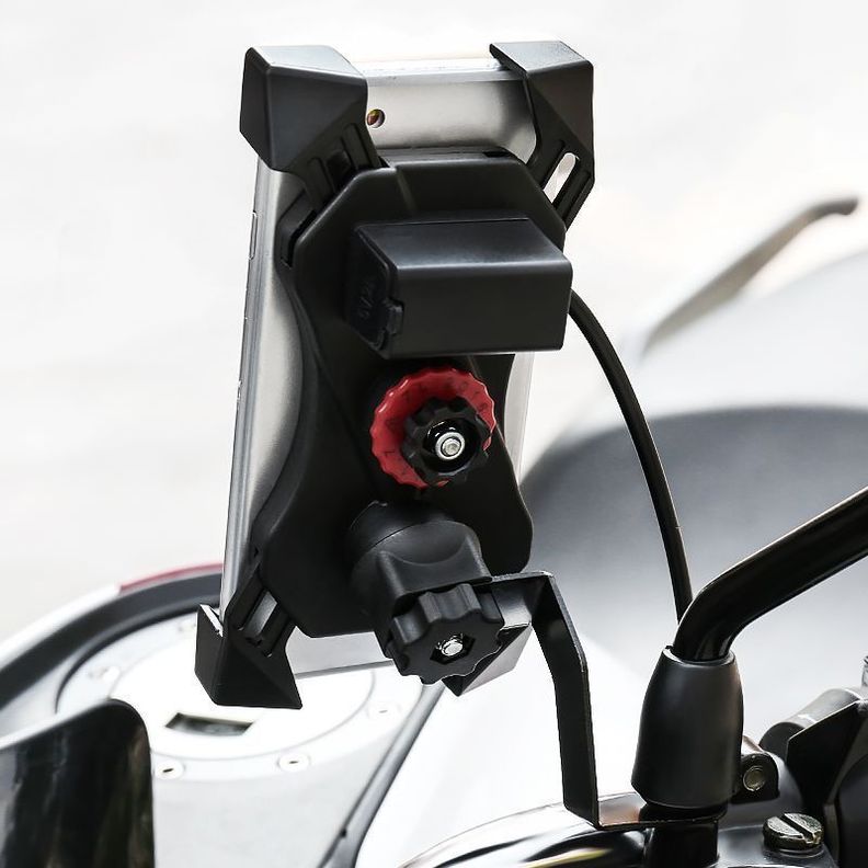 2 en 1 Soporte de manillar para celular mas cargador USB Motowolf 2817c-5
